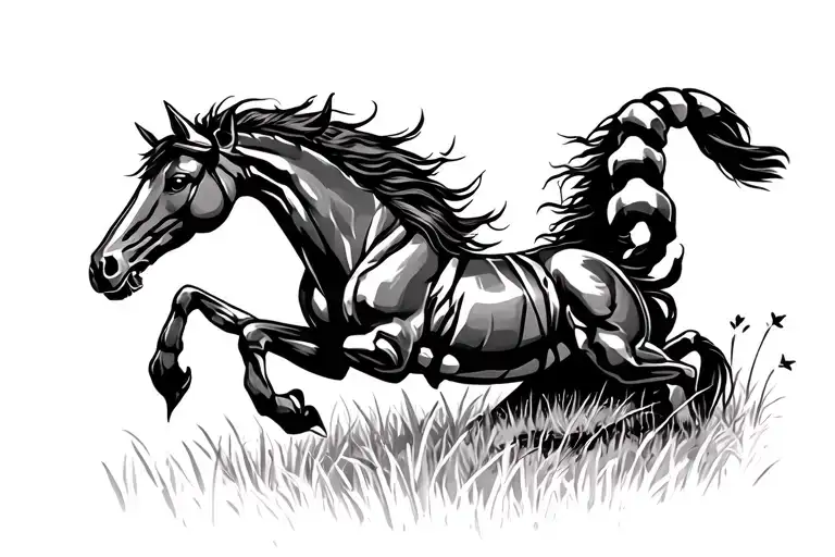 Scorpion And Horse Galloping Through A Field