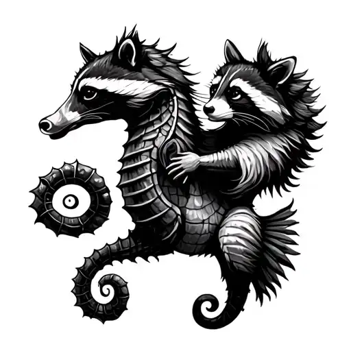 Racoon Riding A Seahorse