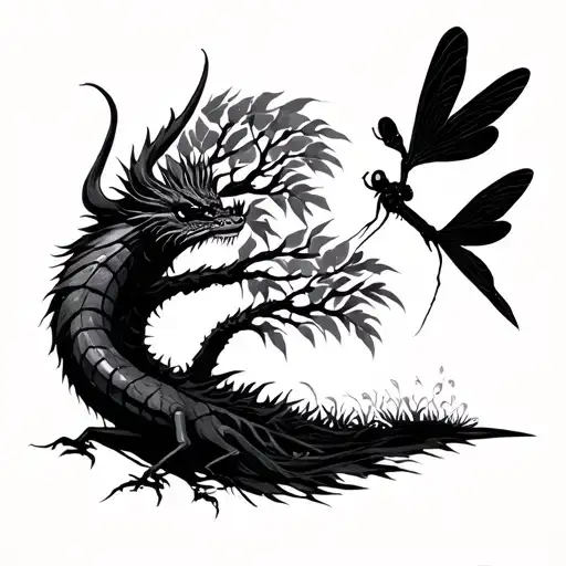 A Dragon Fly And A Willow Tree