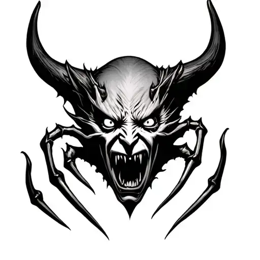 Demon Face With Claws Emerging From The Dark Scary Eyes