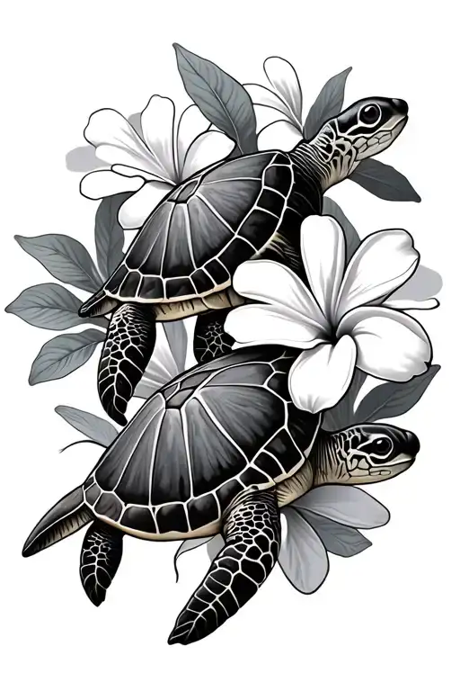 Plumeria Flowers With Sea Turtles