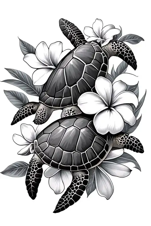 Plumeria Flowers With Sea Turtles