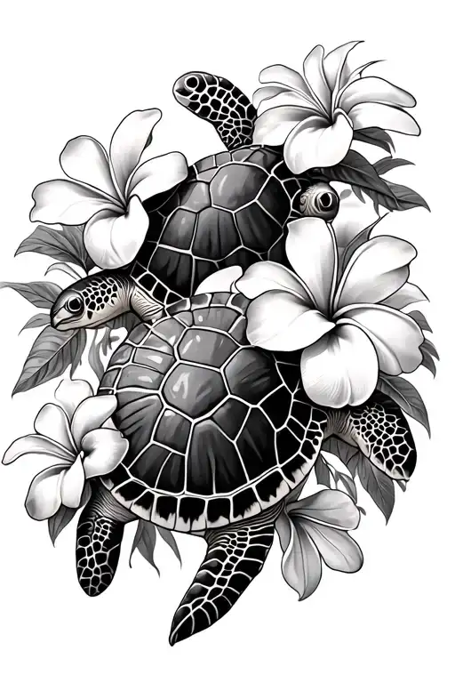 Plumeria Flowers With Sea Turtles