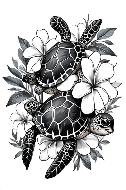 Plumeria Flowers With Sea Turtles