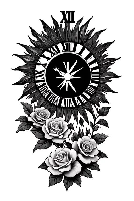 Filipino Sun With Roman Numerals And Little Roses