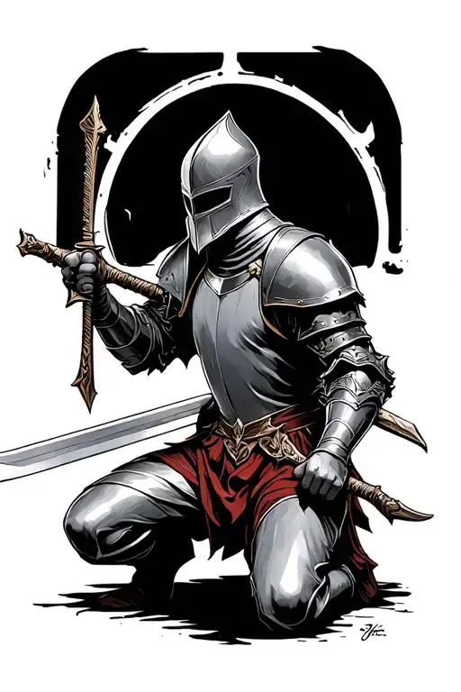 Kneeling Knight Holding A Sword