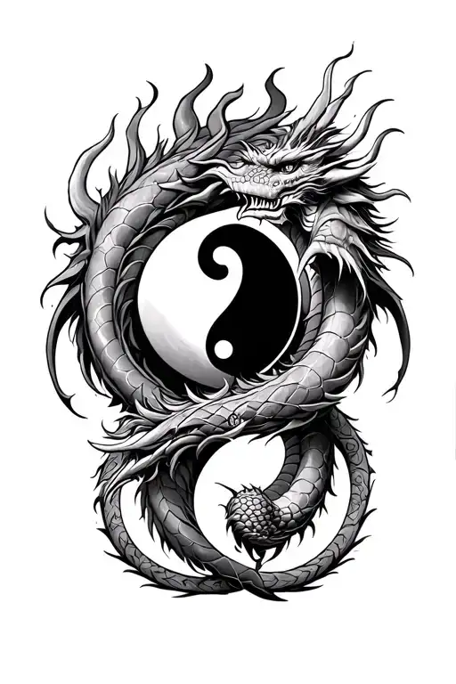 Taoist Yin Yang Encircled By An Ouroboros Style Norse Dragon