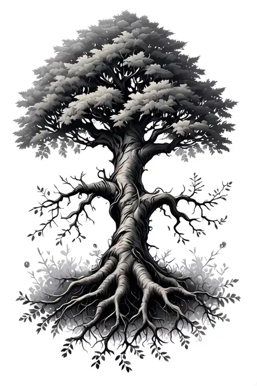 Family Tree With Roots And Branches With Leaves