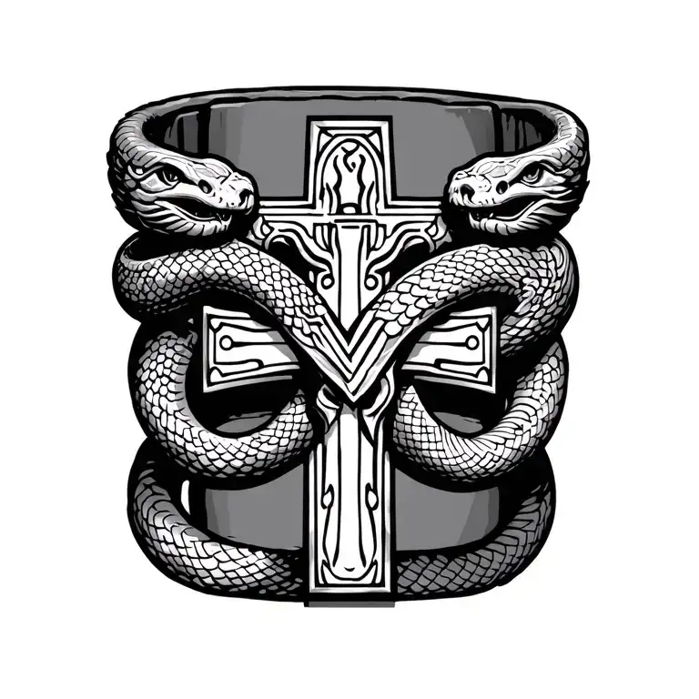 Bracelet Of A Double Head Snake Surrounding An Inca Cross