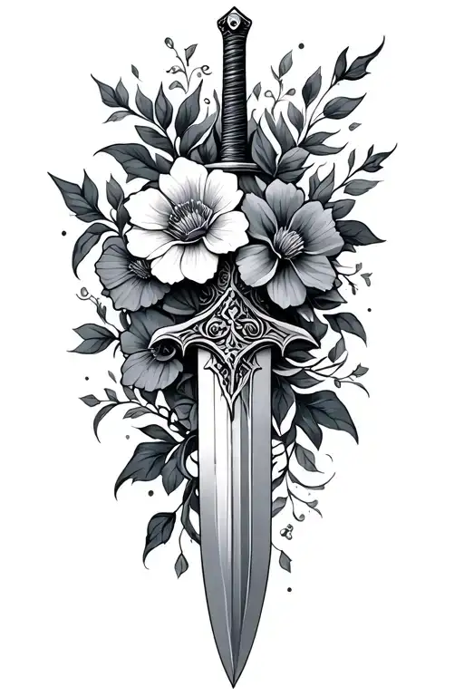 Sword And Flowers Intertwined