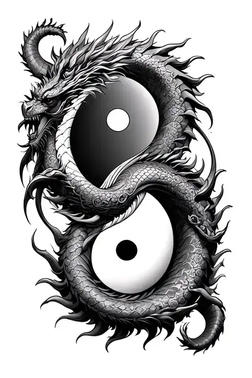 Taoist Yin Yang Encircled By An Ouroboros Style Norse Dragon