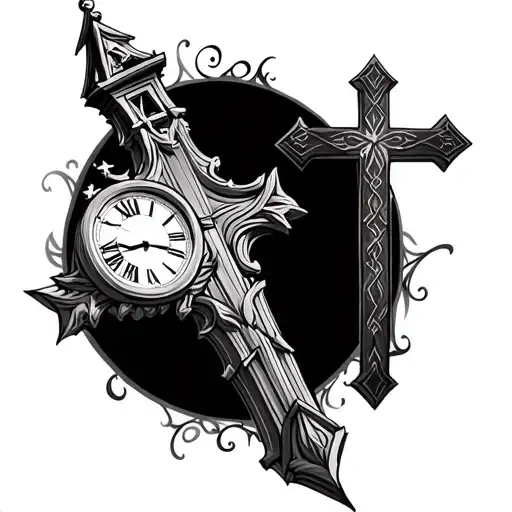 Cross And A Clock Tower