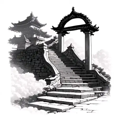 Stair Way To Heaven With A Japanese Arch At The Top