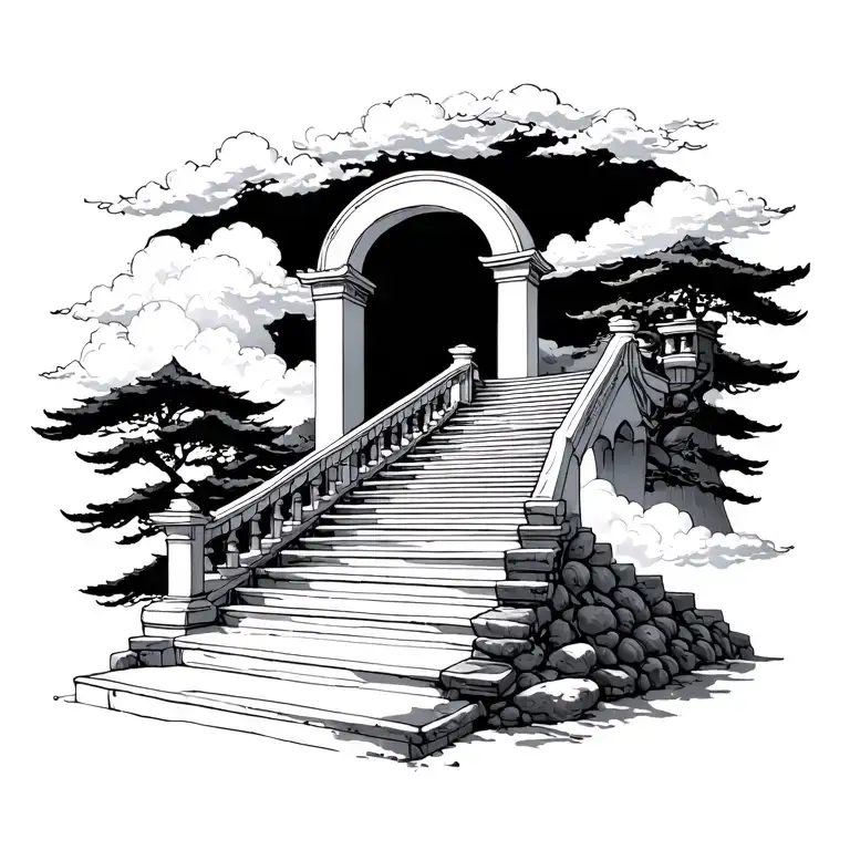 Stair Way To Heaven With A Japanese Arch At The Top