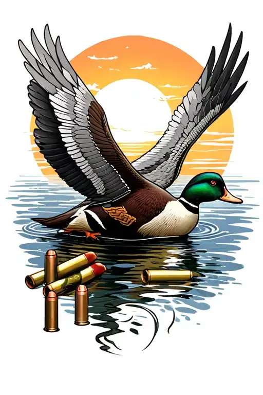 Duck Hunting Tattoo With Sunrise And Shotgun Shells Spitfire Ace