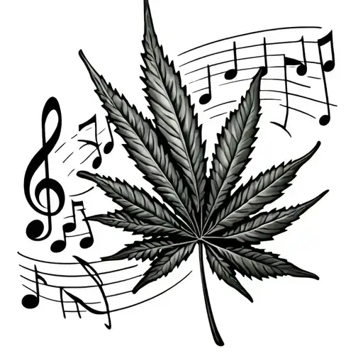 Weed Leaf With Music Notes Flowing