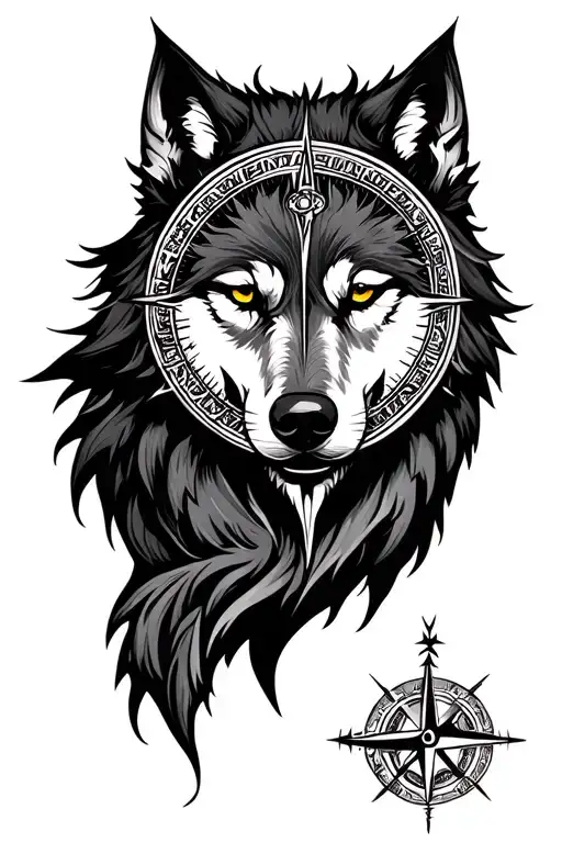 Loup Et Vegvisir Viking Compass