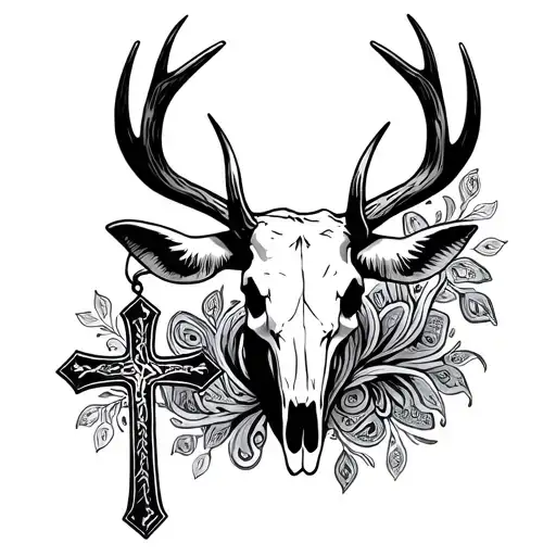Paisley Print With Cross And Cow Ear Tag And Buck Skull