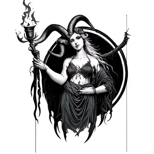 Baphomet Woman Holding Torch