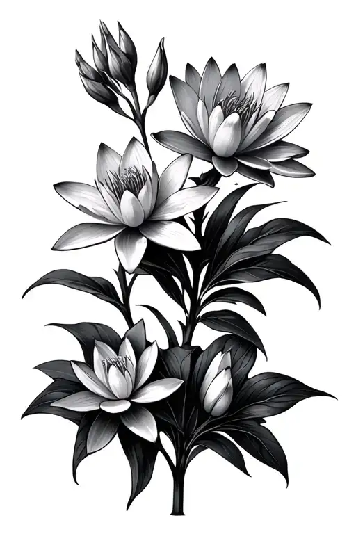 Larkspur And Water Lily Flowers