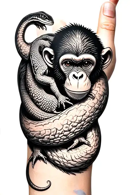 Monkey And Lizard Wrapped Around My Wrist