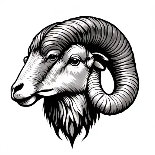 High Texture Ram Head Sketch Tattoo Design