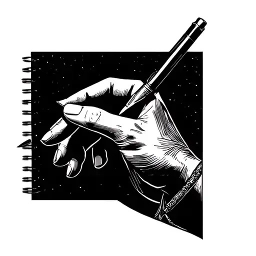Make A Small Minimalist Tattoo With One Continuous Line Of A Hand Holding A Pen Like Writing