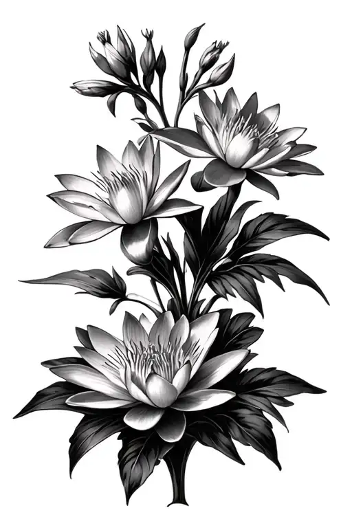 Larkspur And Water Lily Flowers Intertwined