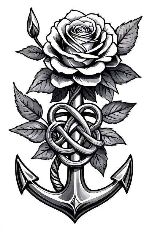 Create A Tattoo With An Anchor And Celtic Knot With A Rose Made Of Diamond As The Stem