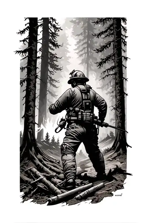 Wildland Firefighter Fighting A Foreest