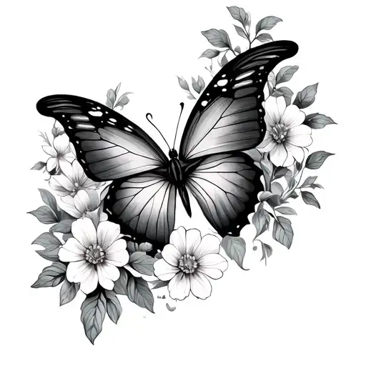 Butterfly Semicolon With Flowers Surrounding