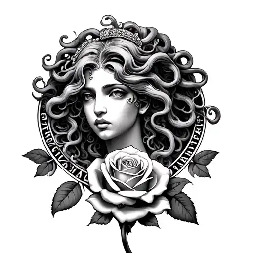 Pretty Medusa With Versace Ring Around It And Rose At The Bottom