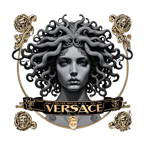Medusa With Versace Logo Band Around It On Shin
