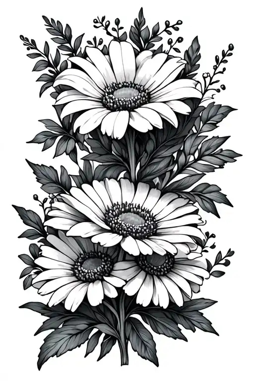 Wildflower Leg Tattoo With Spaces