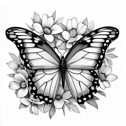 Butterfly With Semicolon Hidden In With Flowers Surrounding The