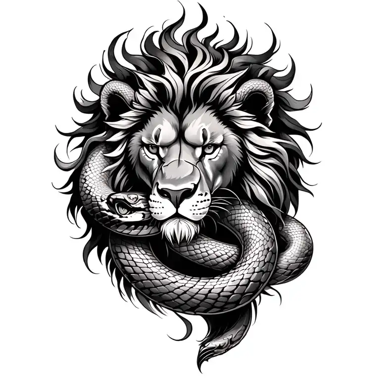 Lion And Snake Intertwined
