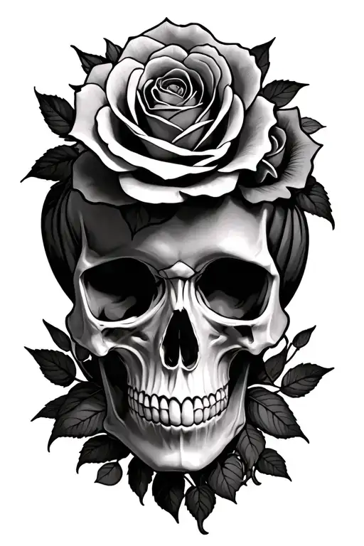 Skull And Roses Blooming