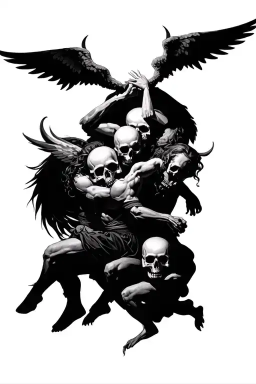 Skulls And Angels Fighting Demons