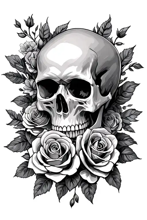 Skull And Roses Blooming
