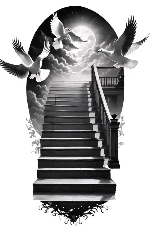 Stairway To Heaven With Doves Flying