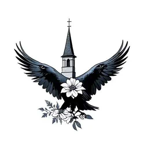 Raven With Church Flowers
