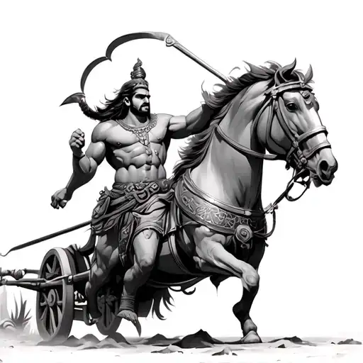 Karna Pushing The Chariot Pulled