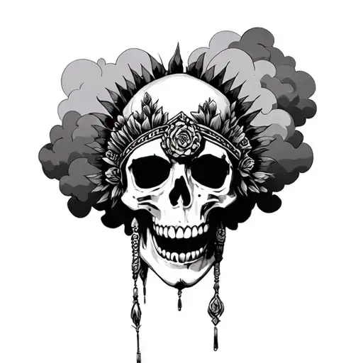 Skull With Headdress Black Clouds