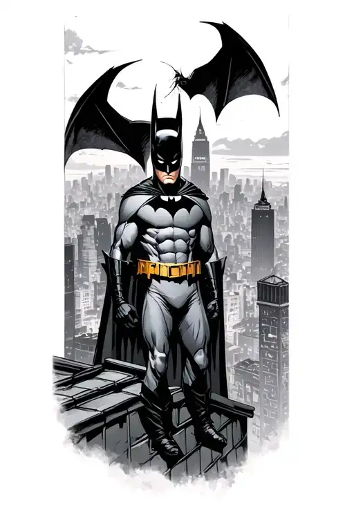 Batman On Rooftop Overlooking A City With Bat Call