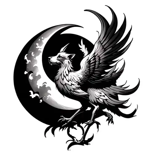 Phoenix Tattoo With Moon And Dog Bone