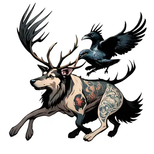 Stag And Raven Flying And Hell Hound Wearing A Yugioh