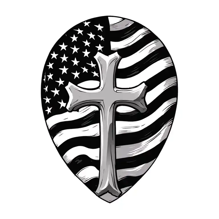 American Flag With Cross