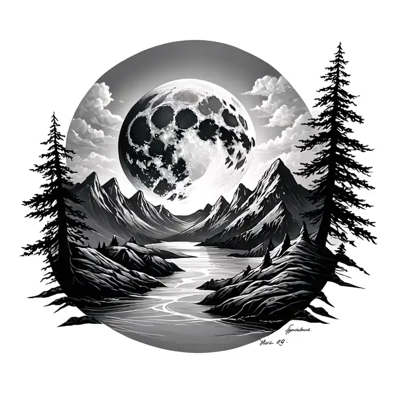 Moon And Mountain Scene