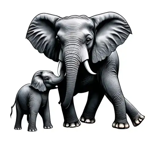 Mother And Child Elephant Holding