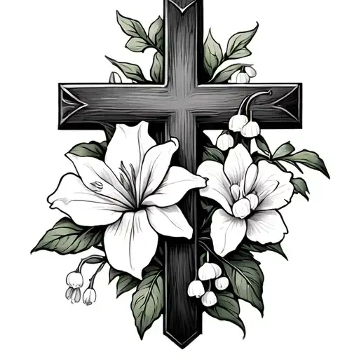 Cross With Lilly Of The Valley And Rose And Daffodil